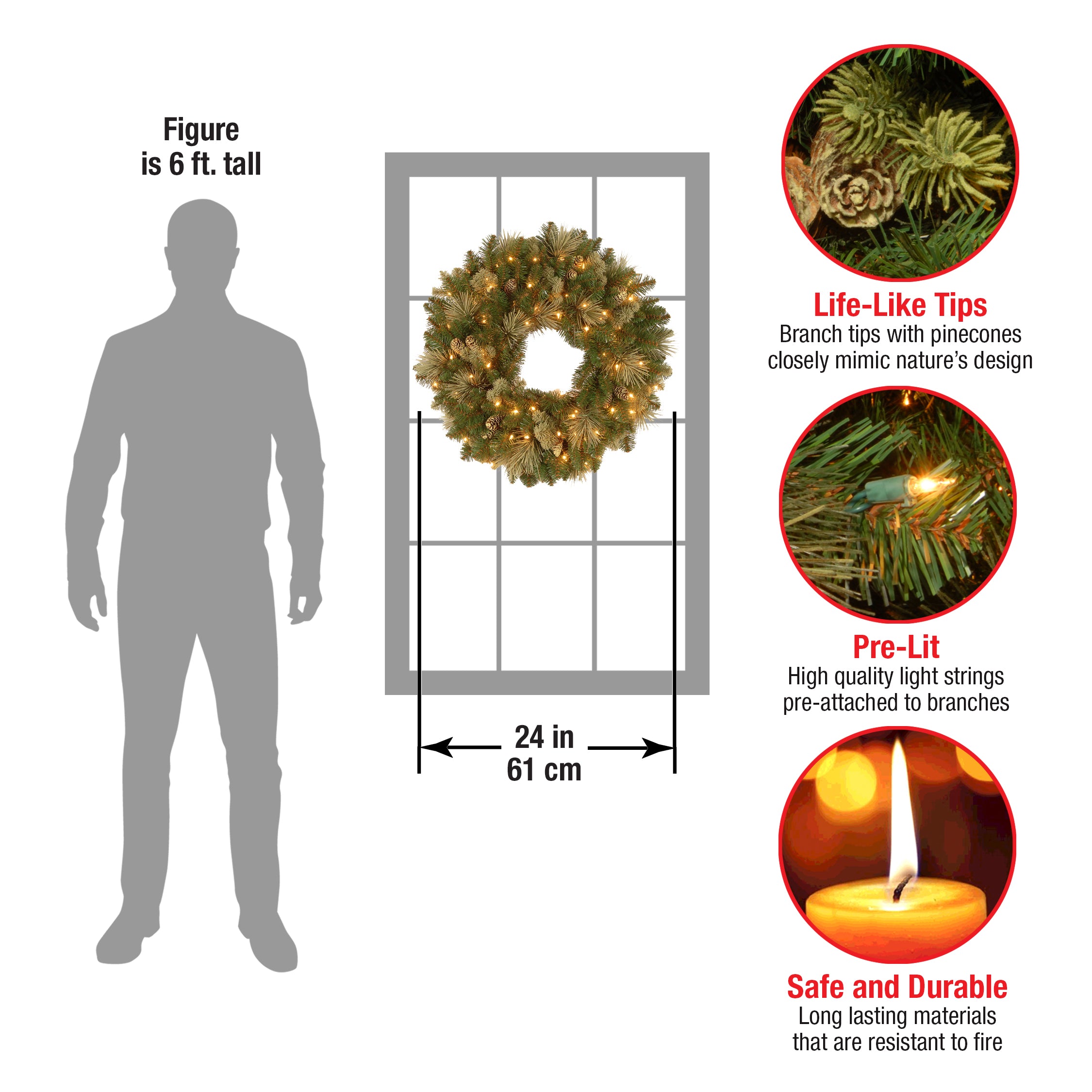 National Tree Company Pre-Lit Artificial Christmas Wreath — alternate view