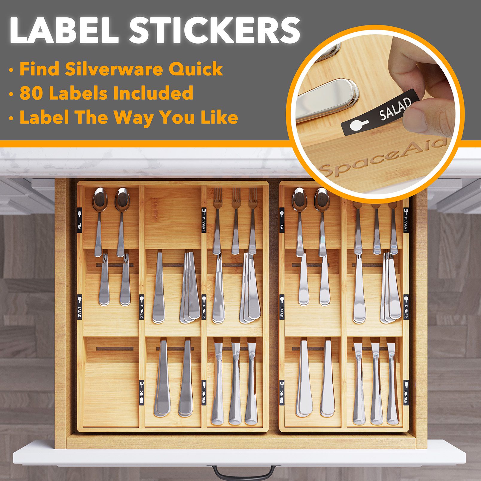SpaceAid Bamboo Silverware Drawer Organizer — alternate view