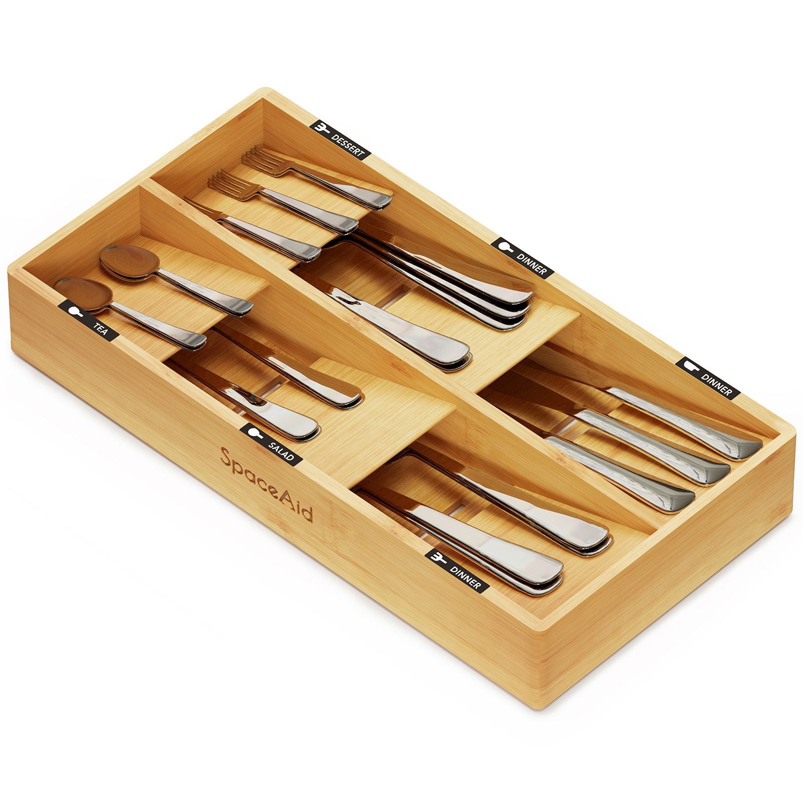 SpaceAid Bamboo Silverware Drawer Organizer — alternate view