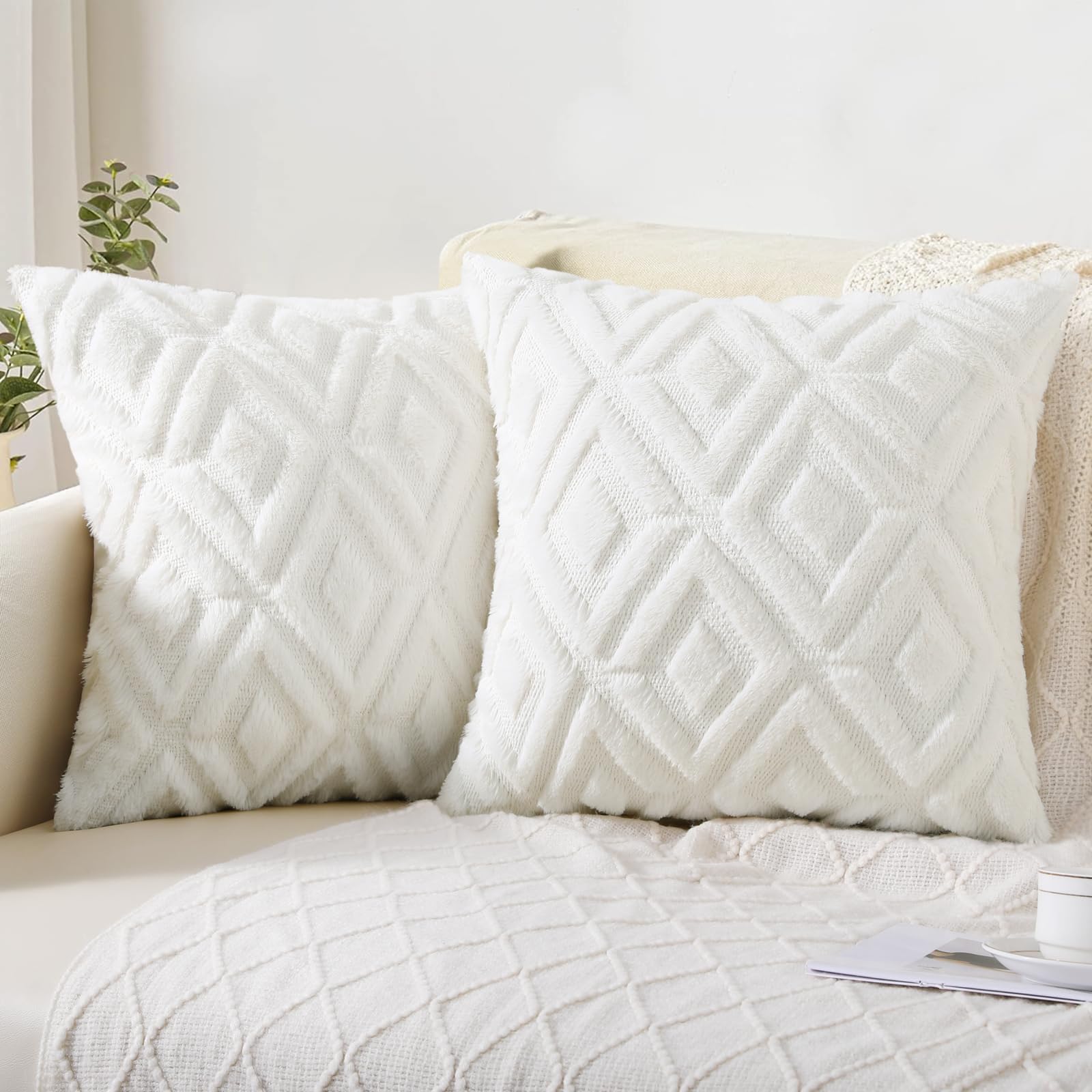 decorUhome Cozy Textured Throw Pillow Covers Set of 2