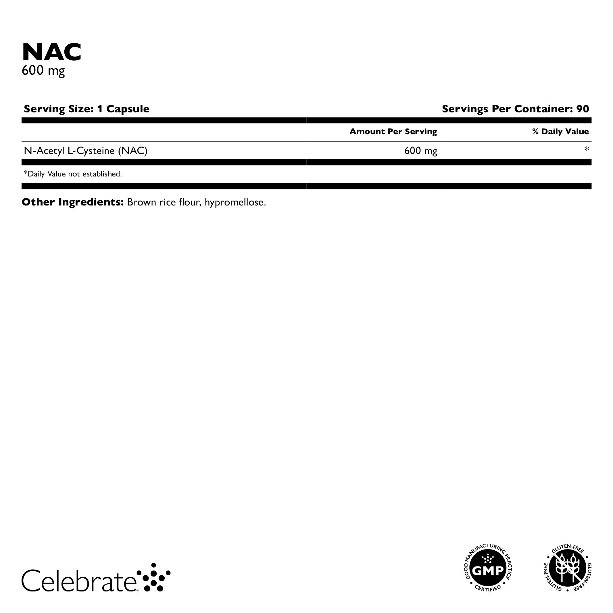 Celebrate Vitamins N-Acetyl L-Cysteine 600mg 90 Capsules — alternate view