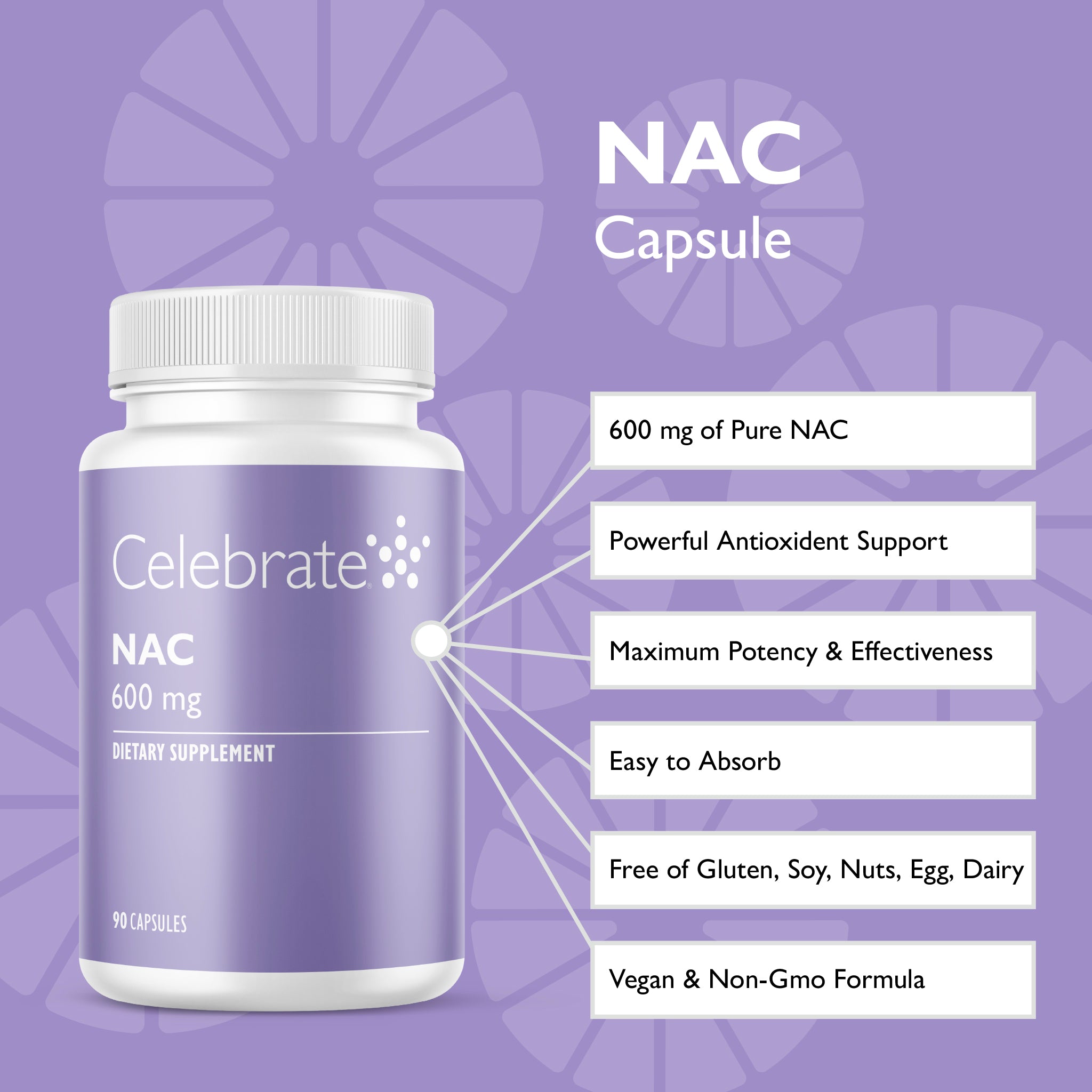 Celebrate Vitamins N-Acetyl L-Cysteine 600mg 90 Capsules — alternate view