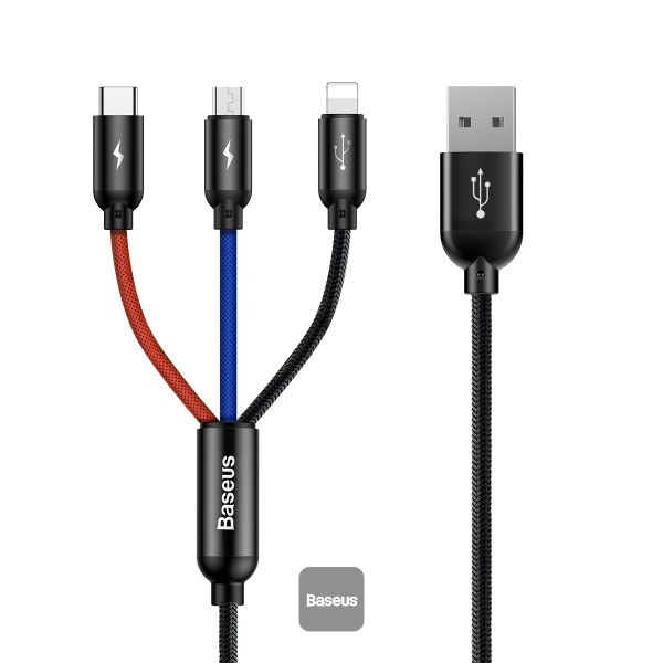 Baseus 3 in 1 USB Cable with Micro Type C Lighting Connector