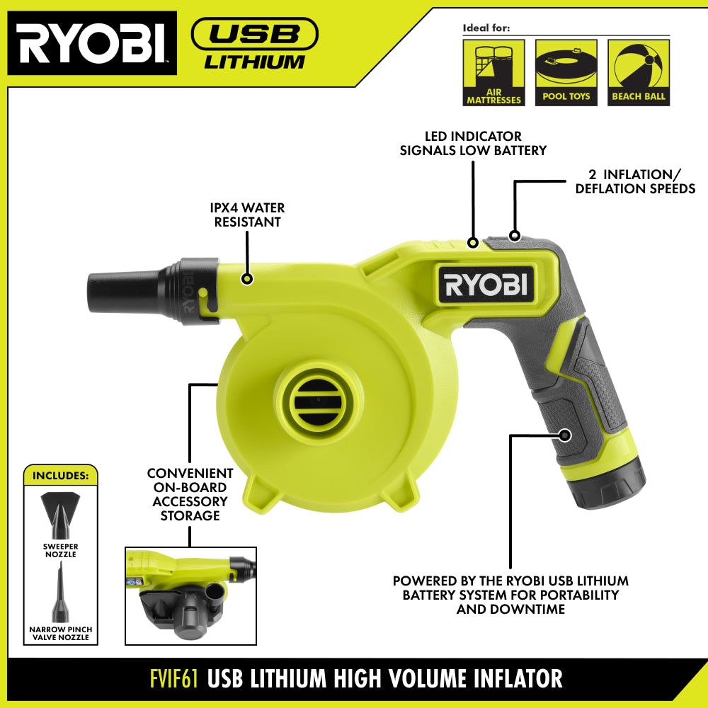 Ryobi USB Lithium Inflator/Blower — alternate view