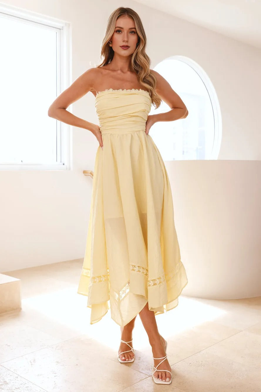 Hello Molly Visit the Moon Strapless Midi Dress in