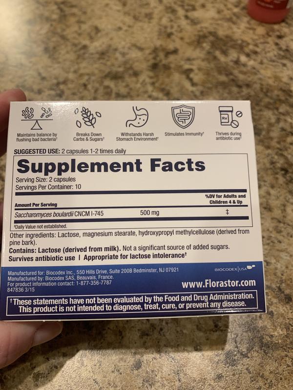 Florastor Daily Probiotic Dual Action 500 MG 50 Capsules — alternate view