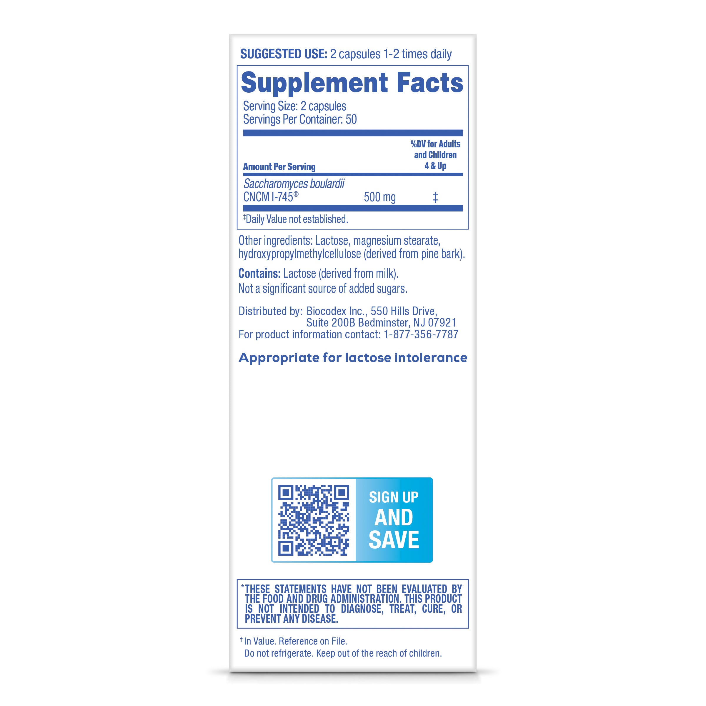 Florastor Daily Probiotic Dual Action 500 MG 50 Capsules — alternate view