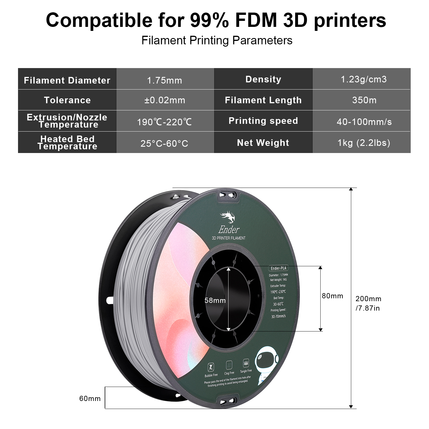 Creality Color 3D Printer Filament 1.75mm PLA Materials 2kg — alternate view