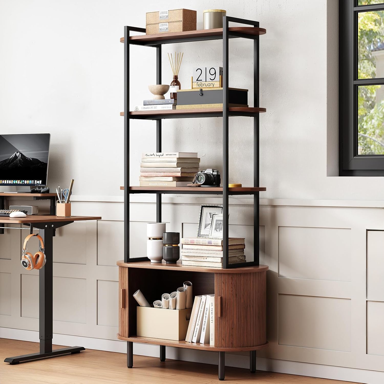Ohwill 71-inch Modern Bookshelf Bookcase and 40-inch Sideboard Buffet Cabinet — alternate view