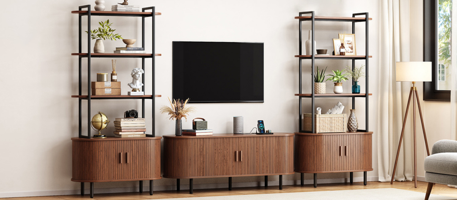 Ohwill 71-inch Modern Bookshelf Bookcase and 40-inch Sideboard Buffet Cabinet — alternate view