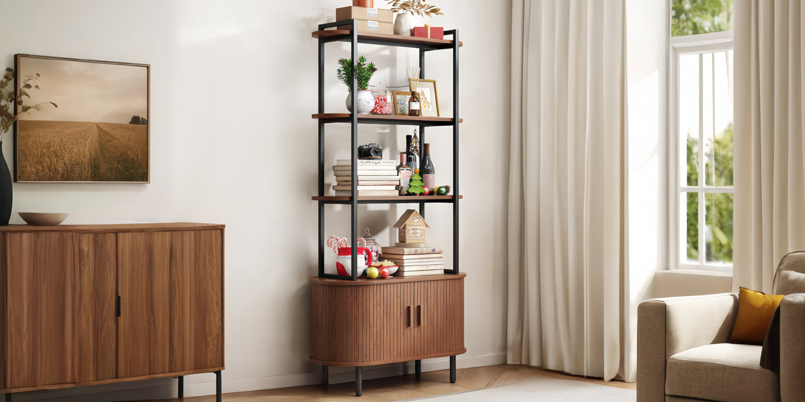 Ohwill 71-inch Modern Bookshelf Bookcase and 40-inch Sideboard Buffet Cabinet — alternate view
