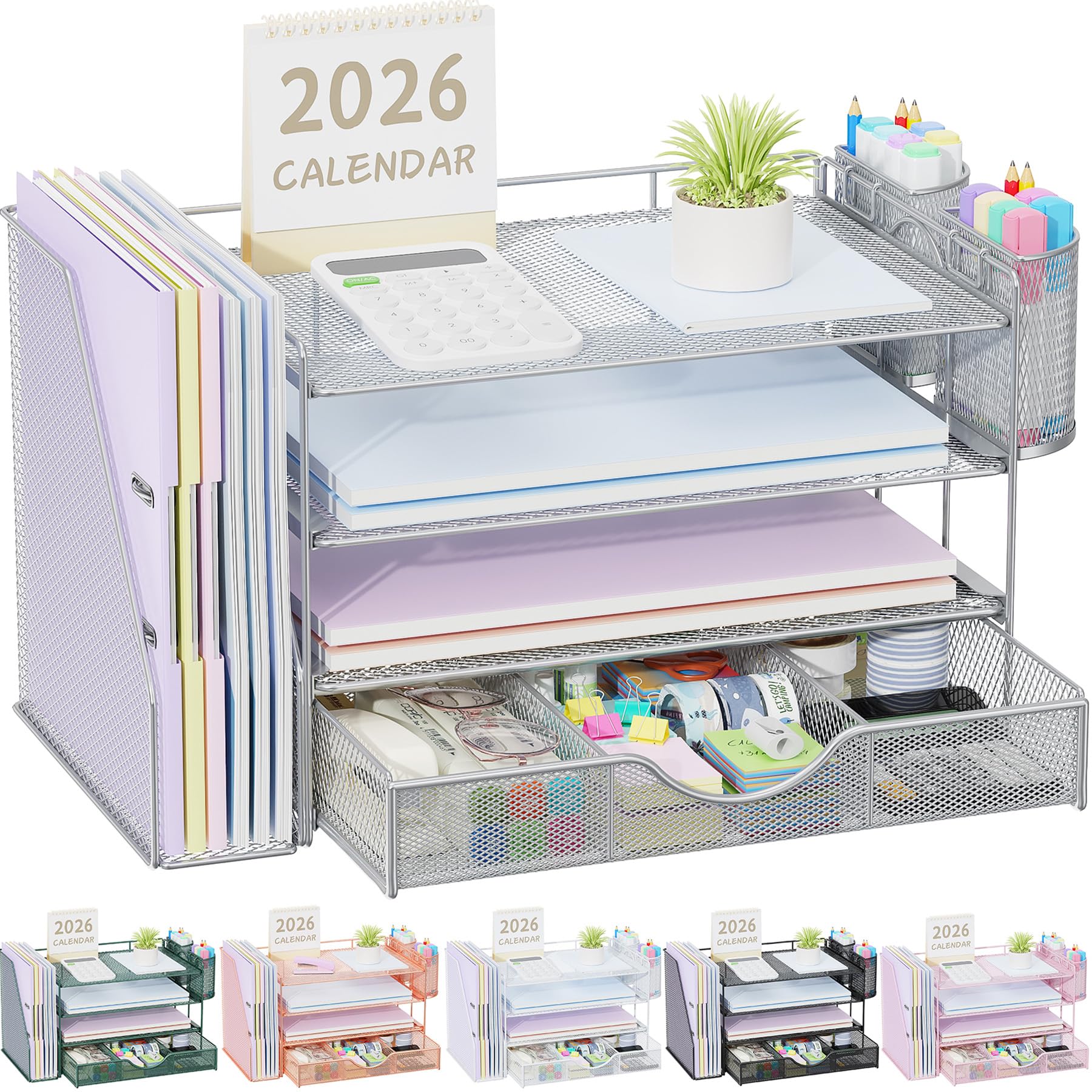 Gianotter Paper Letter Tray Organizer with File Holder, 4-Tier — alternate view