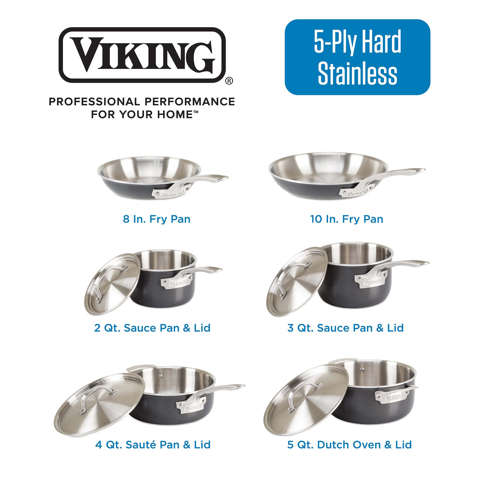 Viking 5-Ply Hard Anodized 10-Piece Cookware Set with Stainless Steel Interiors — alternate view
