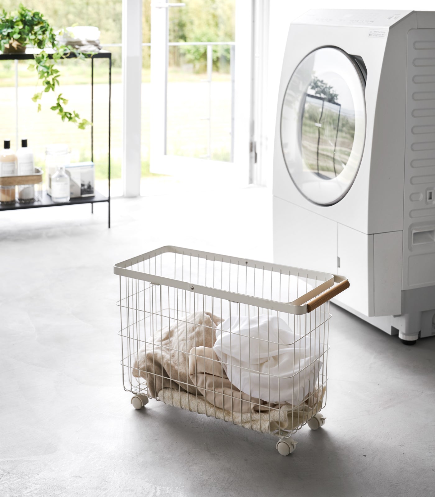 Sageandsill Rolling Wire Basket 15 H Steel Wood — alternate view