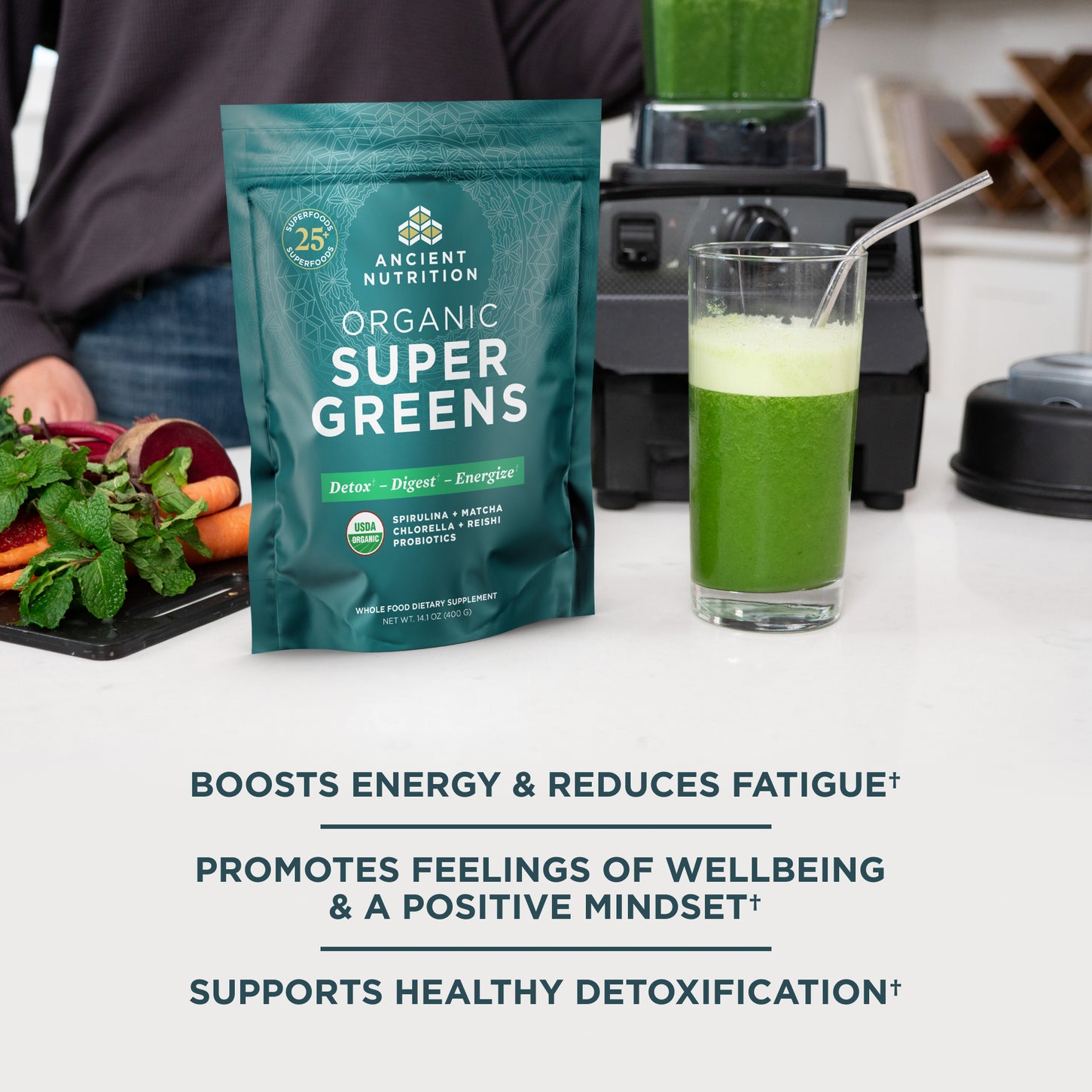 Ancient Nutrition Organic Supergreens Powder Greens Flavor 50 Servings — alternate view