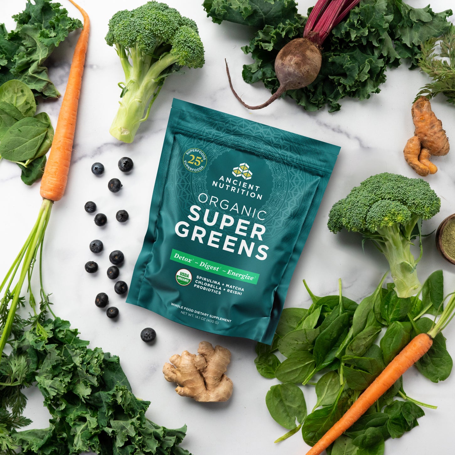 Ancient Nutrition Organic Supergreens Powder Greens Flavor 50 Servings — alternate view