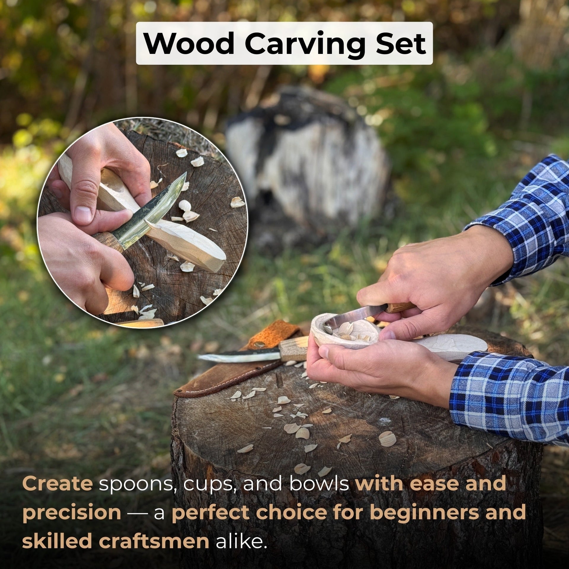Sharky Forged Steel Tools Wooden Spoon Carving Set — alternate view